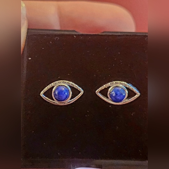 Lapis Lazuli Evil Eye Sterling Silver Earrings - Picture 3 of 5